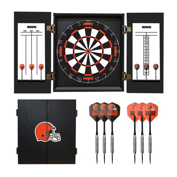 Cleveland Browns Bristle Dartboard Cabinet Set 6