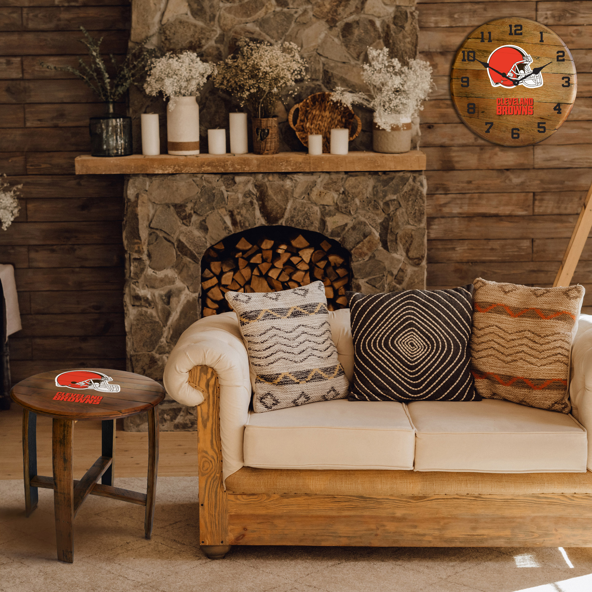 Cleveland Browns Oak Barrel Clock Authentic Kentucky Whiskey Barrel Top 2 Cleveland Browns Oak Barrel Clock Authentic Kentucky Whiskey Barrel Top - Image 2