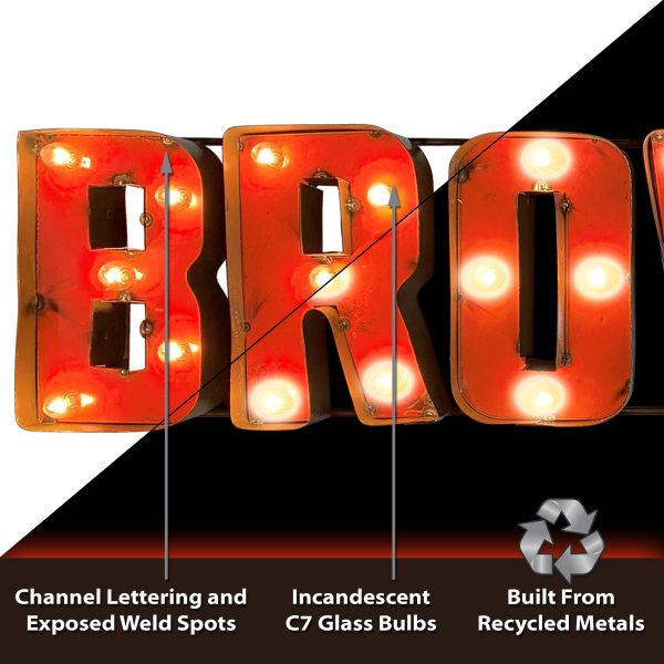 Cleveland Browns Recycled Metal Lighted Wordmark Logo Sign 3