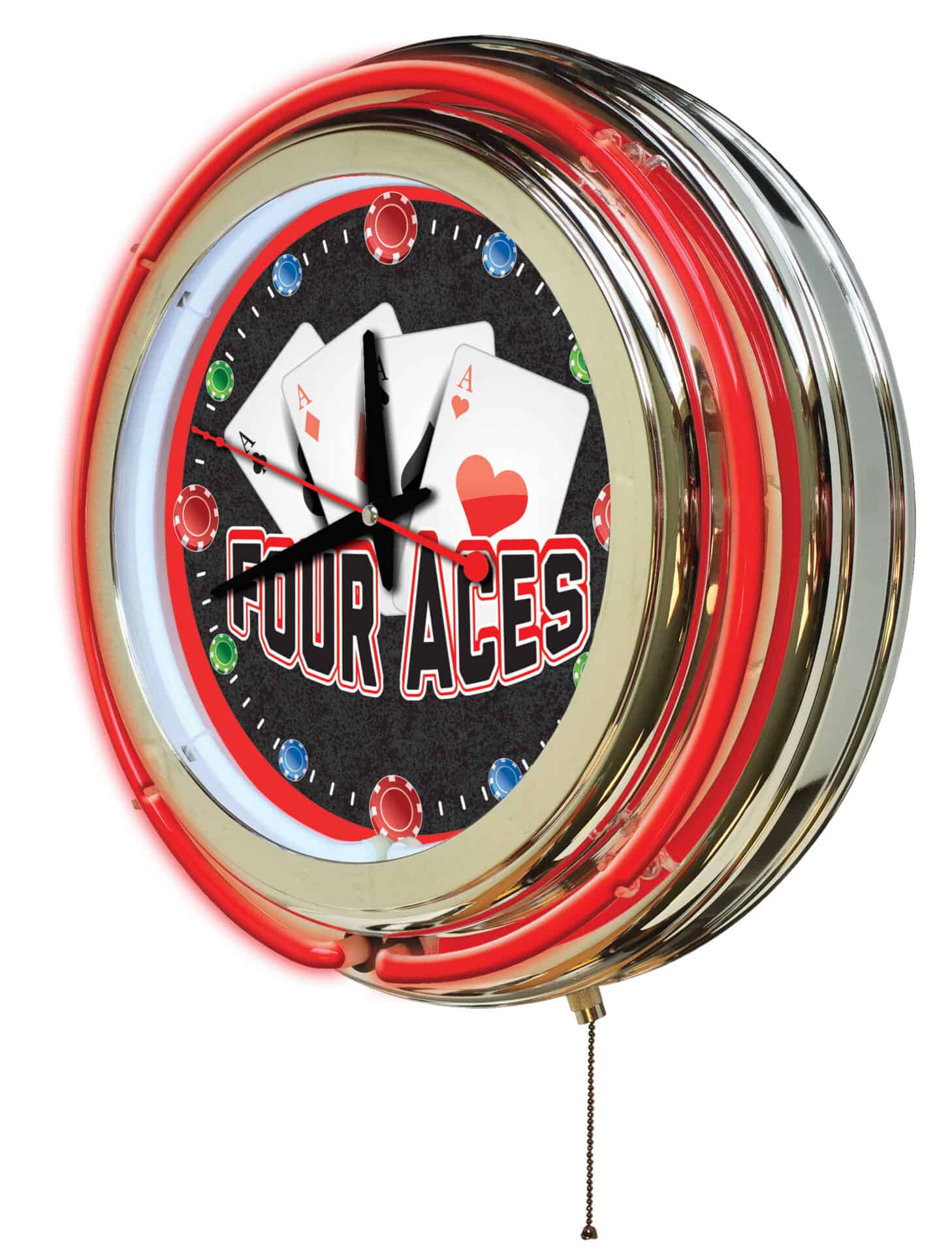 4 Aces 15-Inch Neon Logo Clock in Chrome 2 4 Aces 15-Inch Neon Logo Clock in Chrome - Image 2
