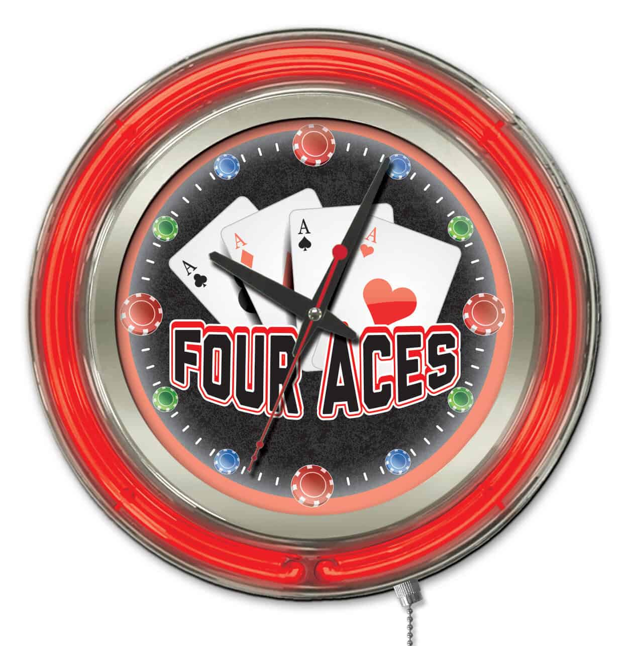 4 Aces 15-Inch Neon Logo Clock in Chrome 1 4 Aces 15-Inch Neon Logo Clock in Chrome