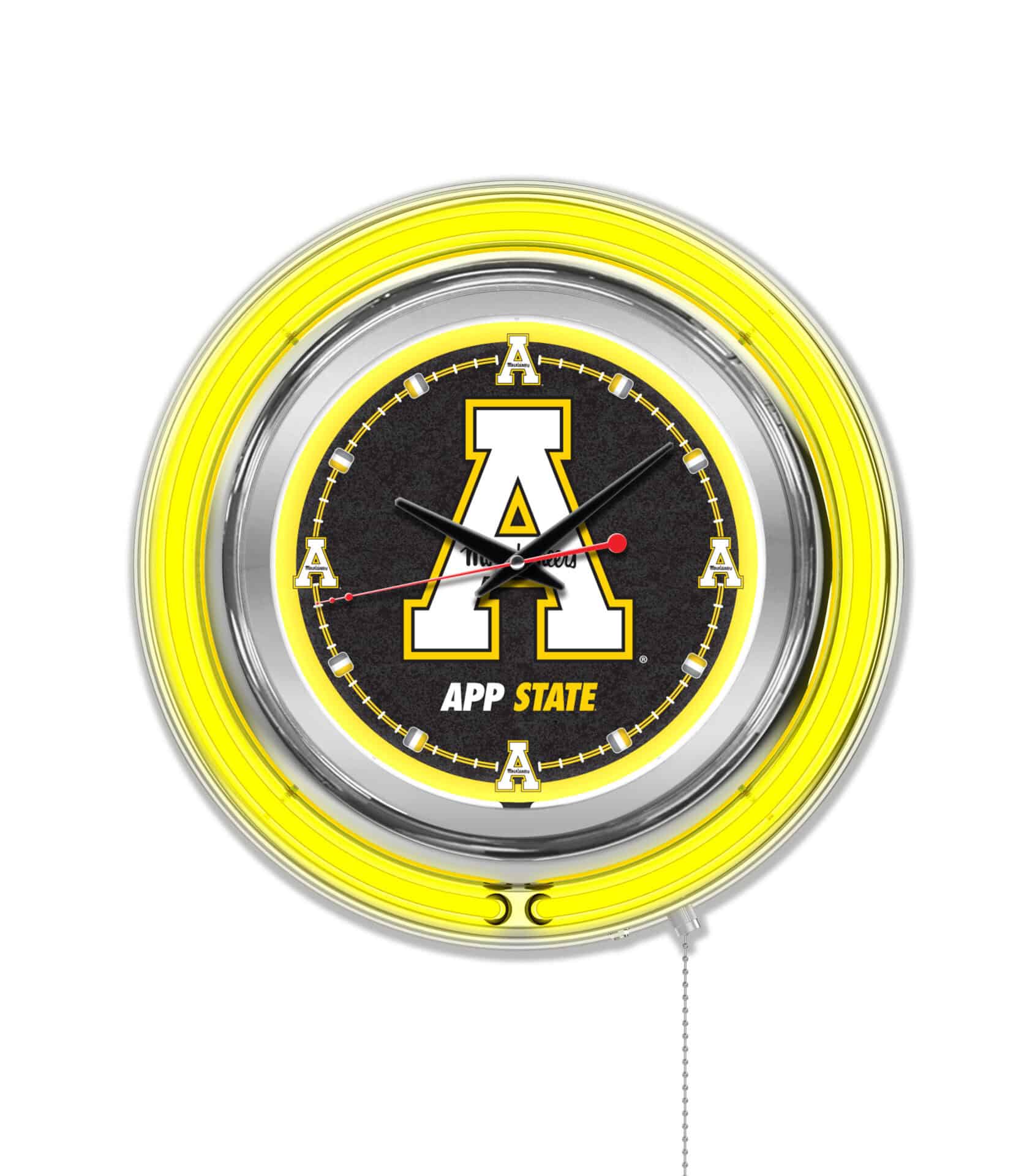 Appalachian State University 15-Inch Neon Logo Clock in Chrome 1 Appalachian State University 15-Inch Neon Logo Clock in Chrome
