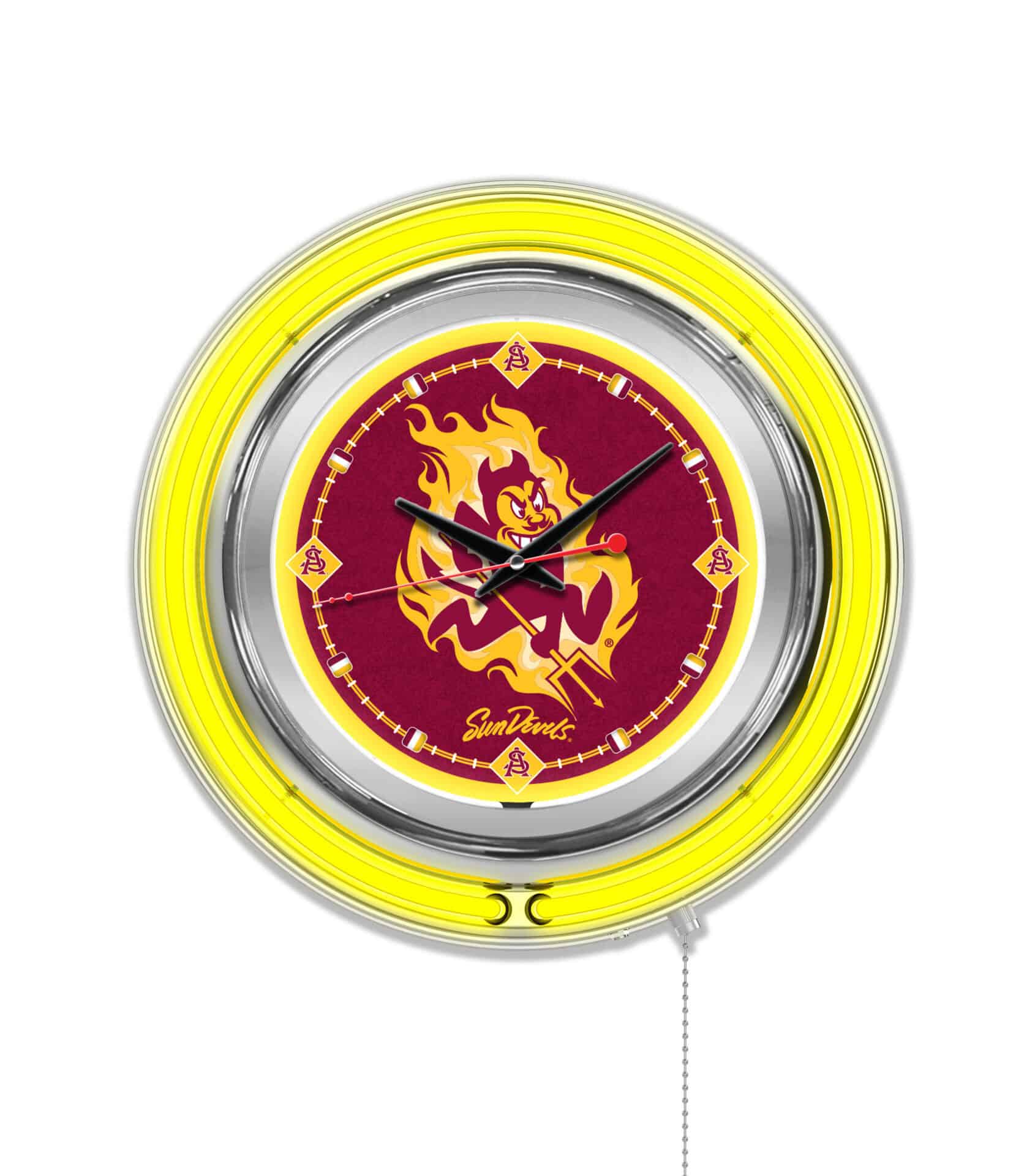 Arizona State University (Sparky) 15-Inch Neon Logo Clock in Chrome 2 Arizona State University (Sparky) 15-Inch Neon Logo Clock in Chrome - Image 2