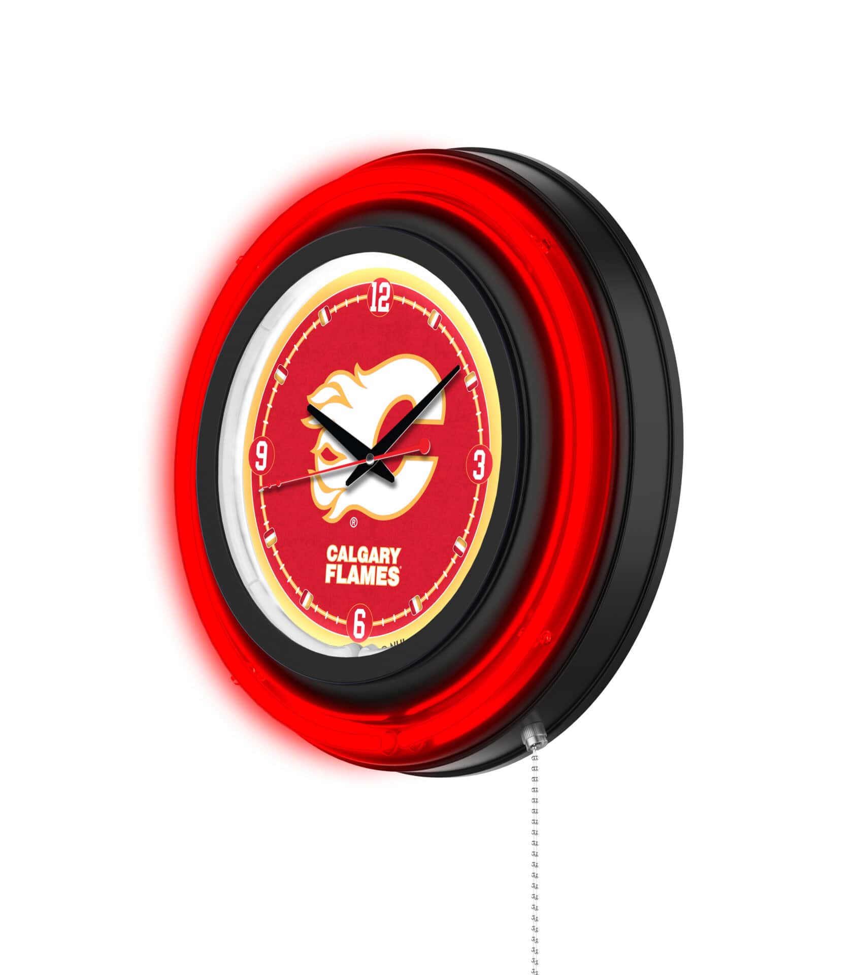 Calgary Flames 15-Inch Neon Logo Clock in Black 2 Calgary Flames 15-Inch Neon Logo Clock in Black - Image 2