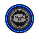 Indian Motorcycle (Metal Shield-Blue) 15-Inch Neon Logo Clock in Black