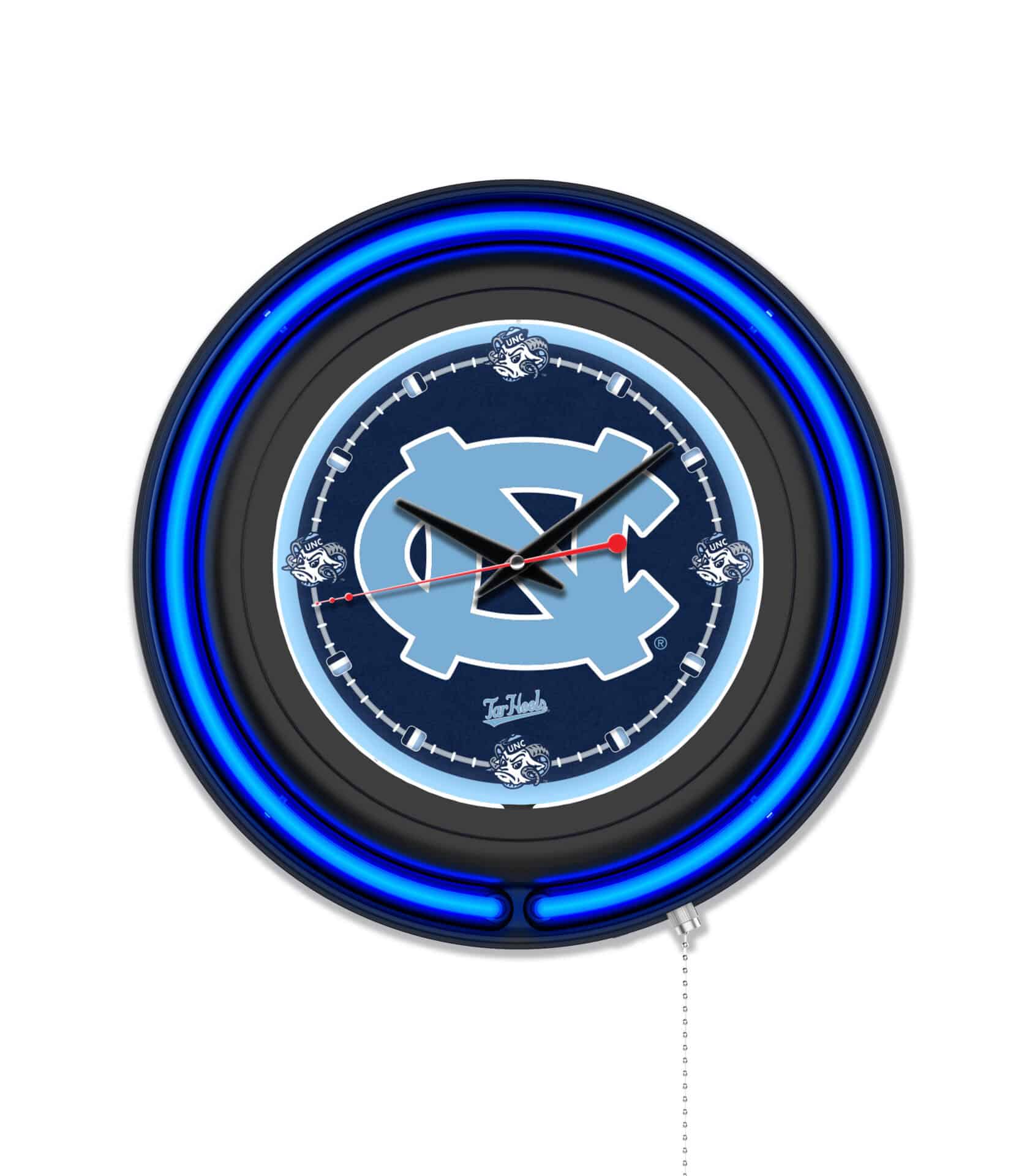 University of North Carolina 15-Inch Neon Logo Clock in Black 1 University of North Carolina 15-Inch Neon Logo Clock in Black