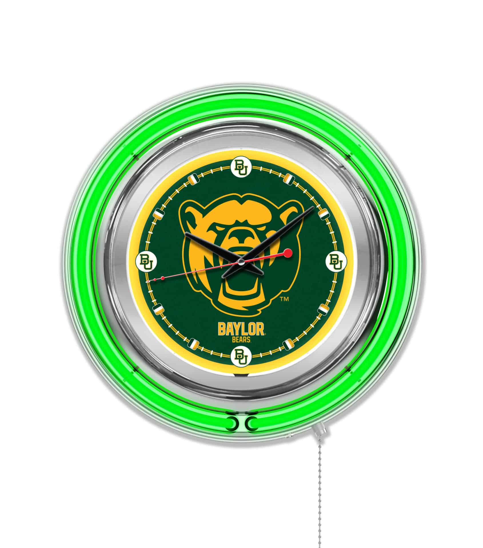 Baylor University 15-Inch Neon Logo Clock in Chrome 1 Baylor University 15-Inch Neon Logo Clock in Chrome