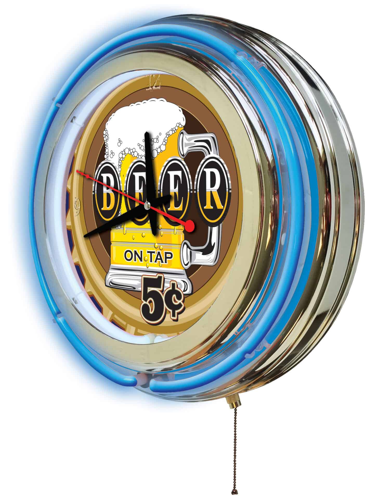Beer 5 Cents 15-Inch Neon Logo Clock in Chrome 2 Beer 5 Cents 15-Inch Neon Logo Clock in Chrome - Image 2