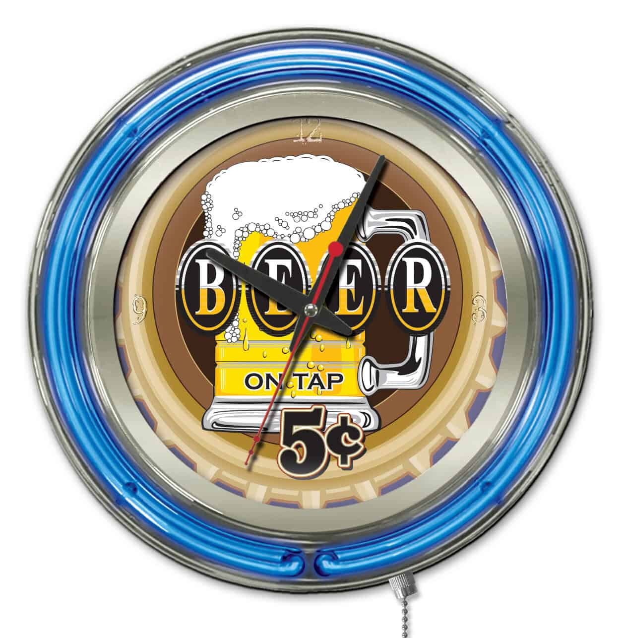 Beer 5 Cents 15-Inch Neon Logo Clock in Chrome 1 Beer 5 Cents 15-Inch Neon Logo Clock in Chrome