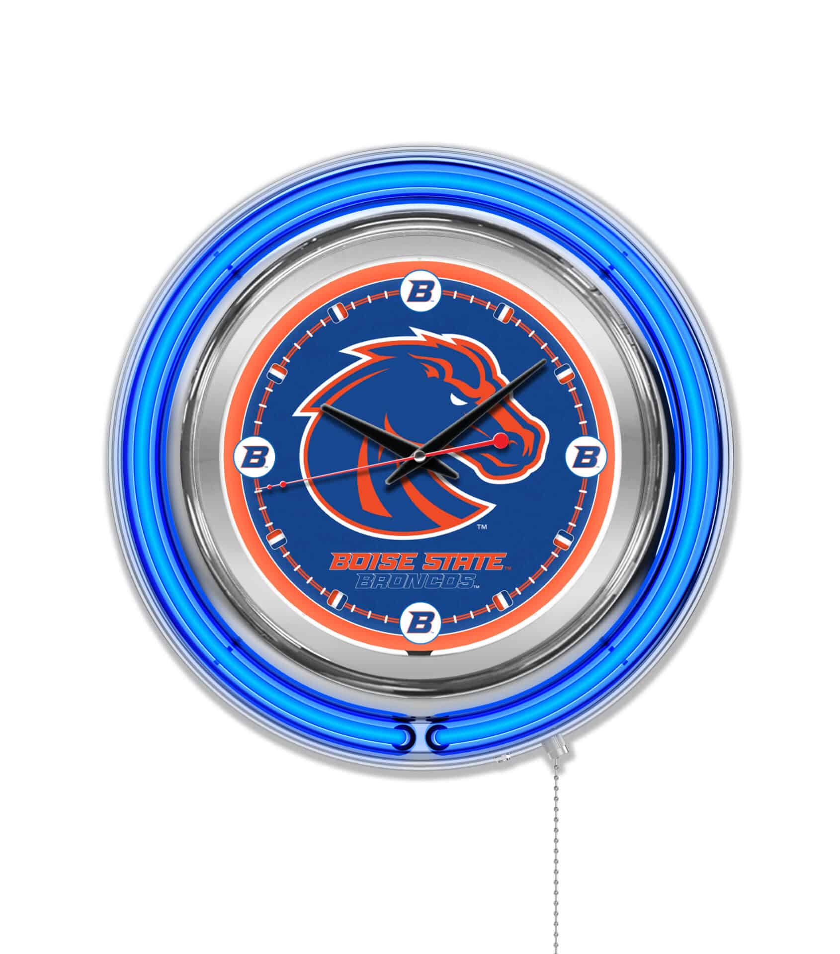 Boise State University 15-Inch Neon Logo Clock in Chrome 1 Boise State University 15-Inch Neon Logo Clock in Chrome