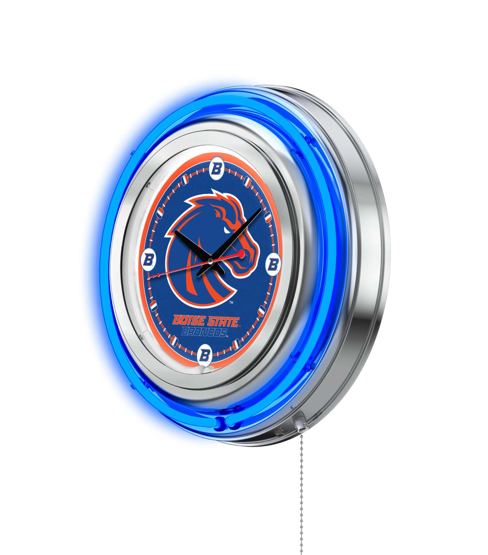 Boise State University 15-Inch Neon Logo Clock in Chrome 2 Boise State University 15-Inch Neon Logo Clock in Chrome - Image 2