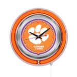 Clemson 15-Inch Neon Logo Clock in Chrome