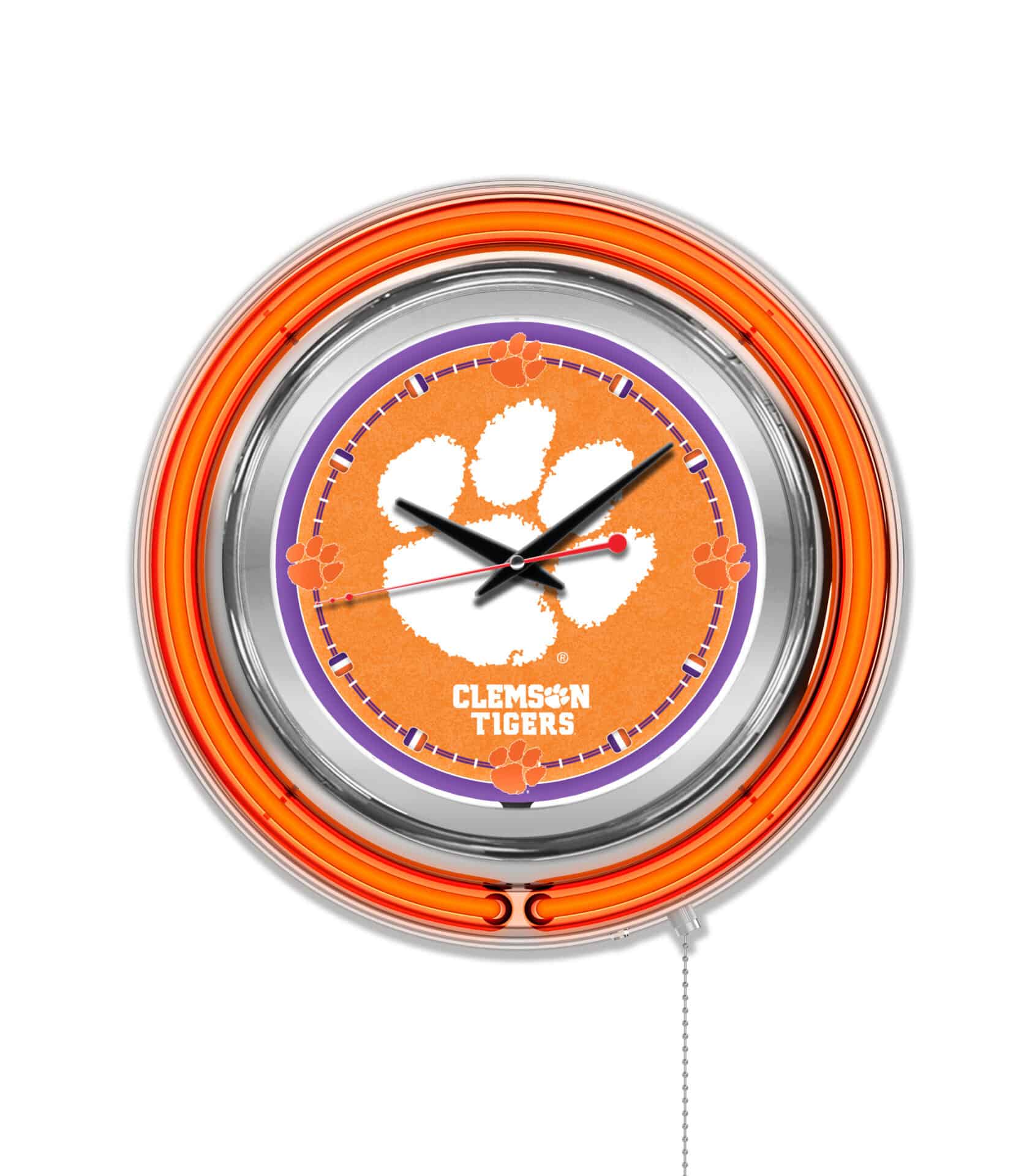 Clemson 15-Inch Neon Logo Clock in Chrome 1 Clemson 15-Inch Neon Logo Clock in Chrome