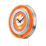 Clemson 15-Inch Neon Logo Clock in Chrome