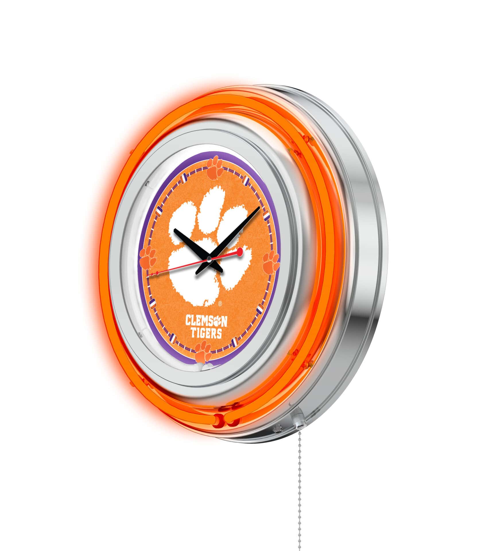 Clemson 15-Inch Neon Logo Clock in Chrome 2 Clemson 15-Inch Neon Logo Clock in Chrome - Image 2