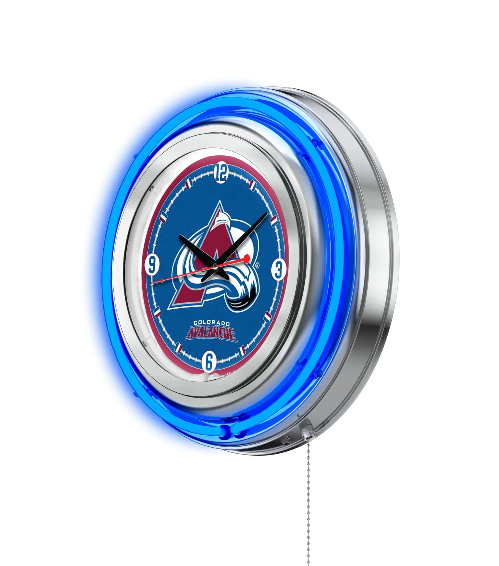 Colorado Avalanche 15-Inch Neon Logo Clock in Chrome 2 Colorado Avalanche 15-Inch Neon Logo Clock in Chrome - Image 2