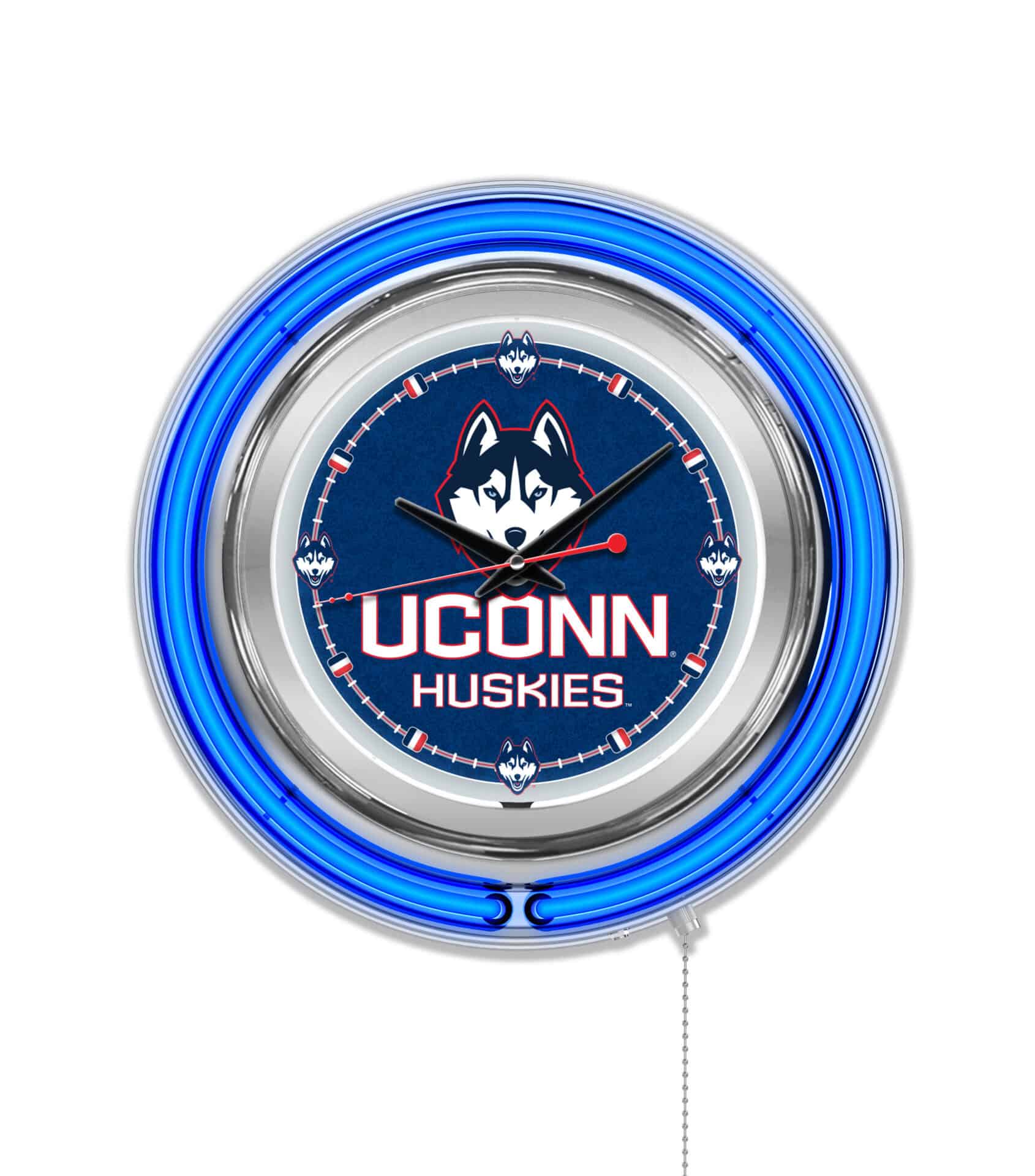 University of Connecticut 15-Inch Neon Logo Clock in Chrome 1 University of Connecticut 15-Inch Neon Logo Clock in Chrome