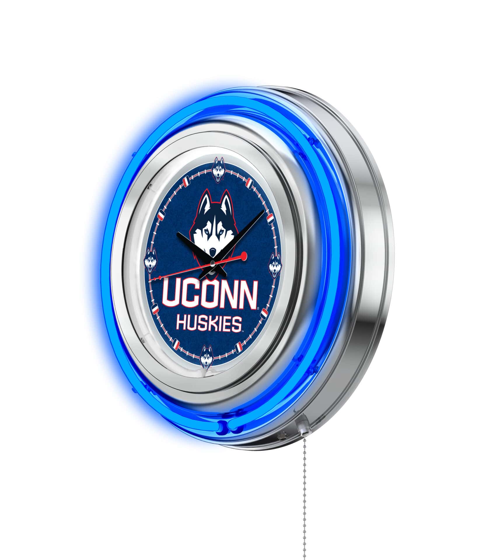 University of Connecticut 15-Inch Neon Logo Clock in Chrome 2 University of Connecticut 15-Inch Neon Logo Clock in Chrome - Image 2
