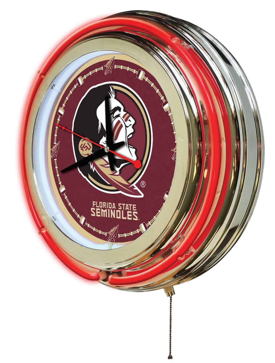 Florida State (Head) 15-Inch Neon Logo Clock in Chrome 2 Florida State (Head) 15-Inch Neon Logo Clock in Chrome - Image 2