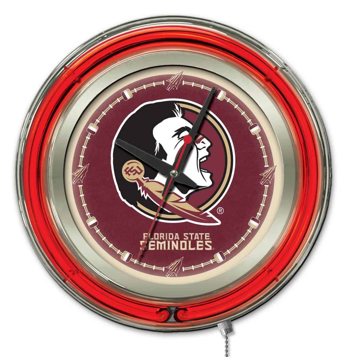 Florida State (Head) 15-Inch Neon Logo Clock in Chrome 1 Florida State (Head) 15-Inch Neon Logo Clock in Chrome