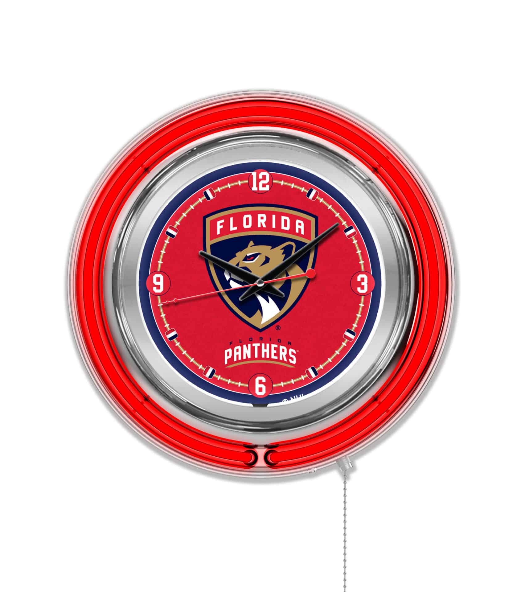 Florida Panthers 15-Inch Neon Logo Clock in Chrome 1 Florida Panthers 15-Inch Neon Logo Clock in Chrome