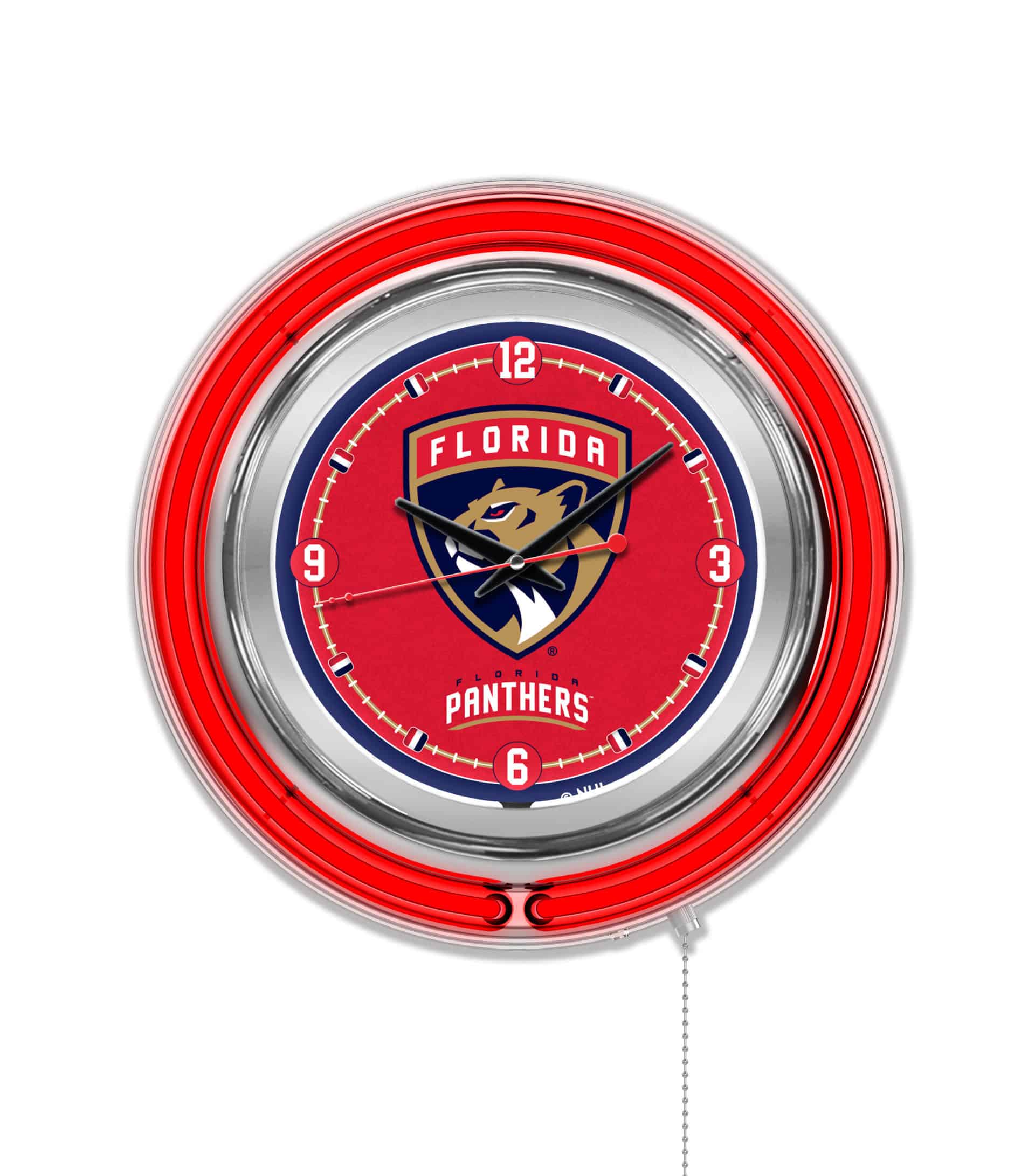 Florida Panthers 15-Inch Neon Logo Clock in Chrome 6 Florida Panthers 15-Inch Neon Logo Clock in Chrome