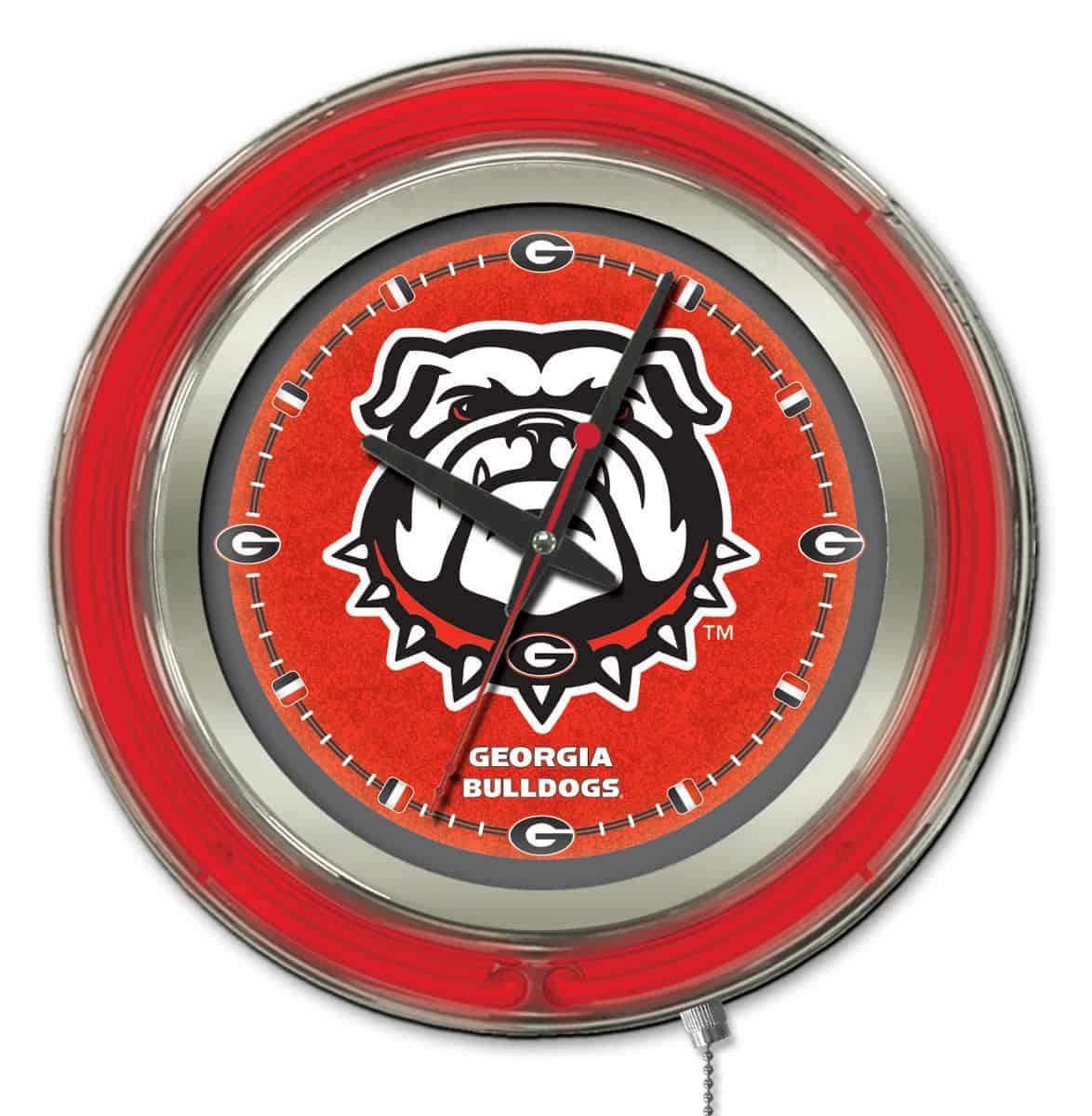 University of Georgia (Bulldog) 15-Inch Neon Logo Clock in Chrome 1 University of Georgia (Bulldog) 15-Inch Neon Logo Clock in Chrome