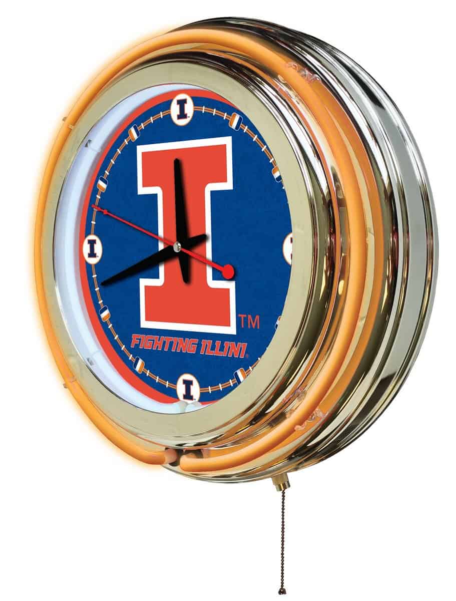 University of Illinois 15-Inch Neon Logo Clock in Chrome 2 University of Illinois 15-Inch Neon Logo Clock in Chrome - Image 2