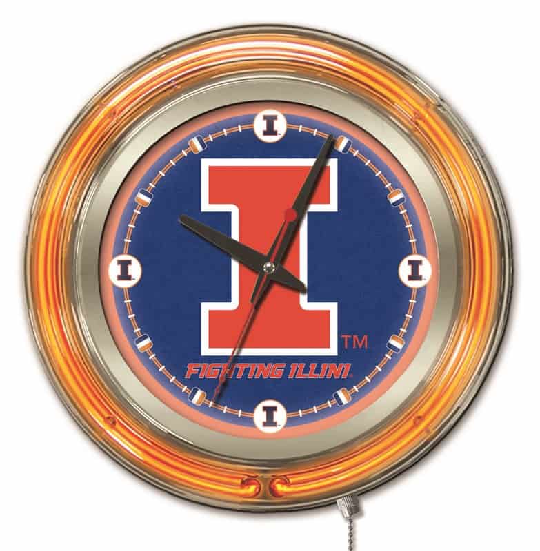 University of Illinois 15-Inch Neon Logo Clock in Chrome 1 University of Illinois 15-Inch Neon Logo Clock in Chrome