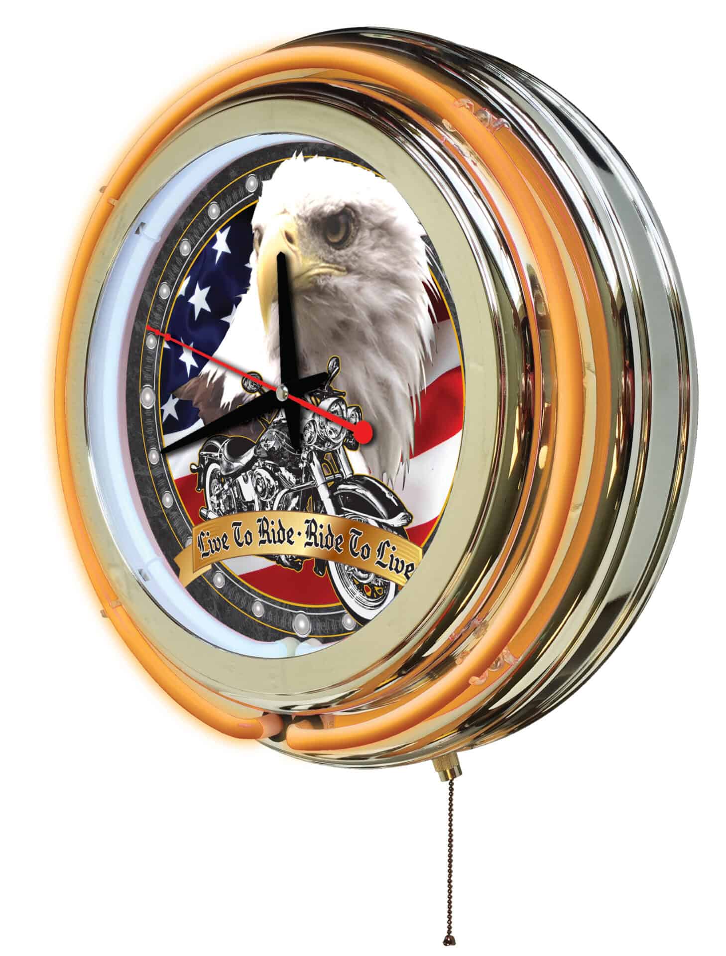 Live to Ride 15-Inch Neon Logo Clock in Chrome 2 Live to Ride 15-Inch Neon Logo Clock in Chrome - Image 2