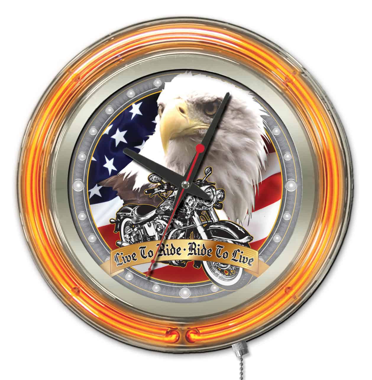 Live to Ride 15-Inch Neon Logo Clock in Chrome 1 Live to Ride 15-Inch Neon Logo Clock in Chrome