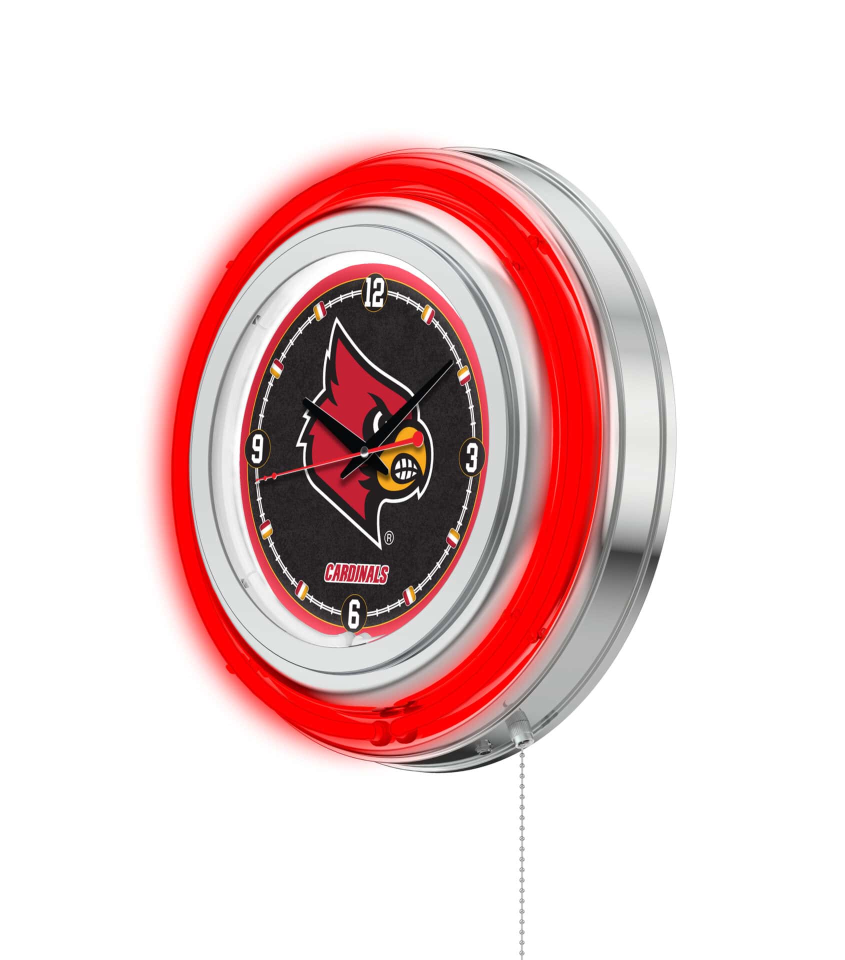 University of Louisville 15-Inch Neon Logo Clock in Chrome 2 University of Louisville 15-Inch Neon Logo Clock in Chrome - Image 2