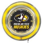 Michigan Tech University 15-Inch Neon Logo Clock in Chrome