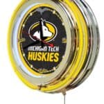 Michigan Tech University 15-Inch Neon Logo Clock in Chrome