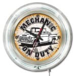 Mechanic on Duty 15-Inch Neon Logo Clock in Chrome 6 Mechanic on Duty 15-Inch Neon Logo Clock in Chrome