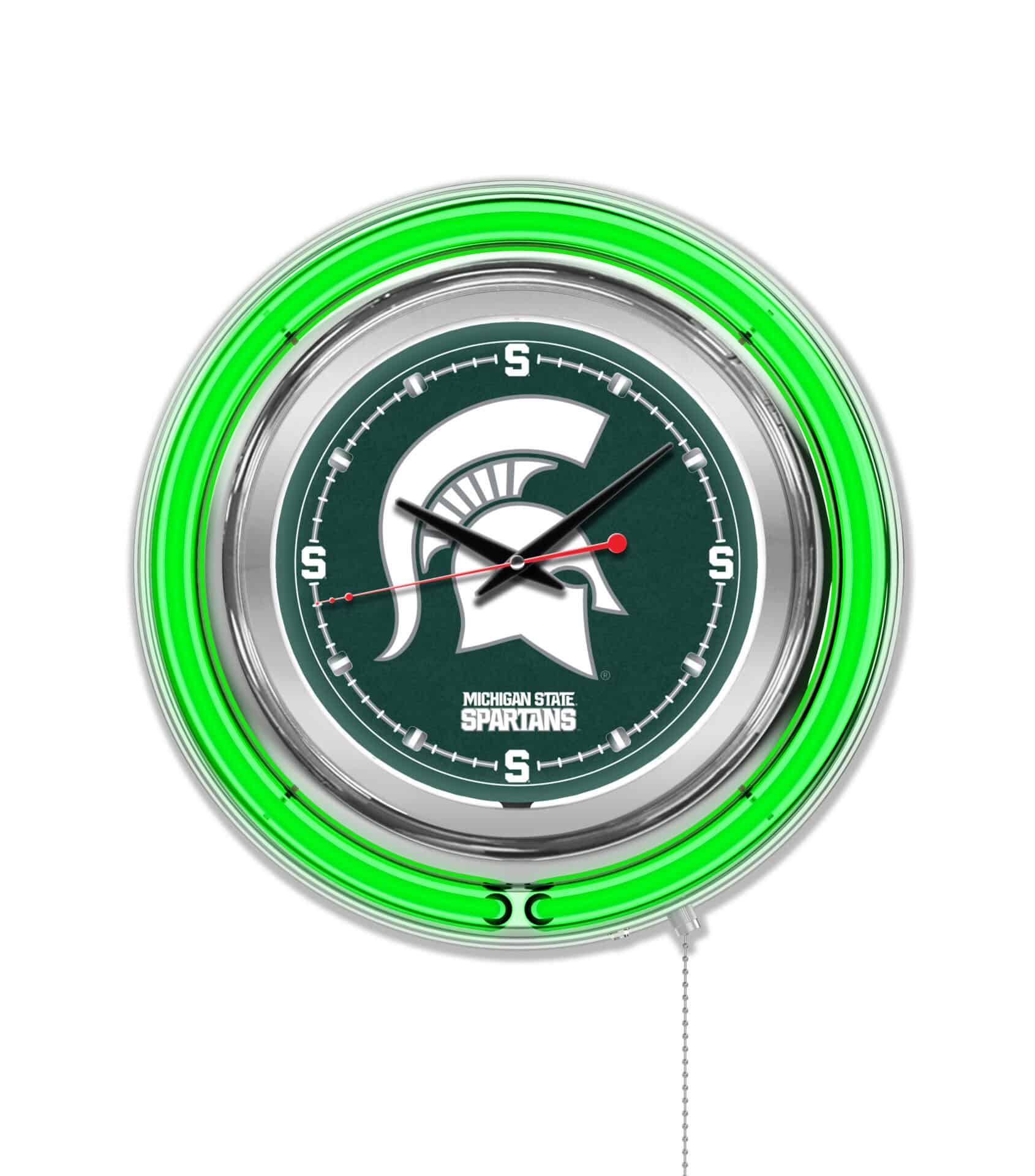 Michigan State University 15-Inch Neon Logo Clock in Chrome 1 Michigan State University 15-Inch Neon Logo Clock in Chrome