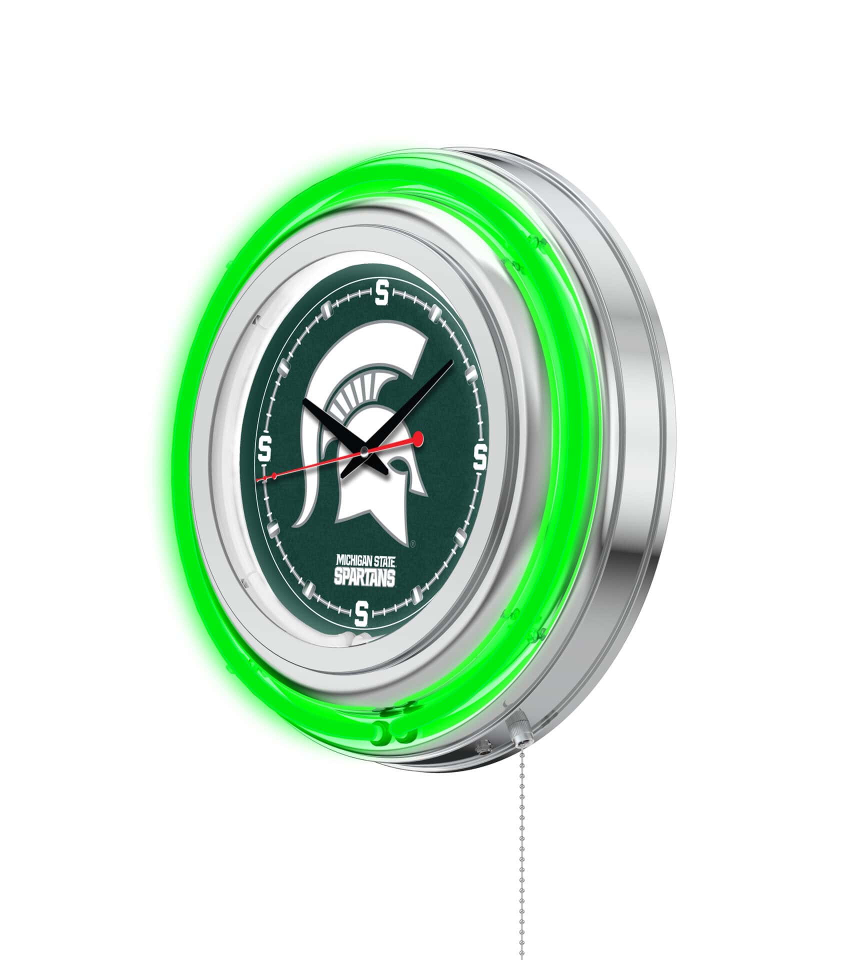 Michigan State University 15-Inch Neon Logo Clock in Chrome 2 Michigan State University 15-Inch Neon Logo Clock in Chrome - Image 2
