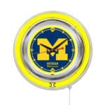 University of Michigan 15-Inch Neon Logo Clock in Chrome