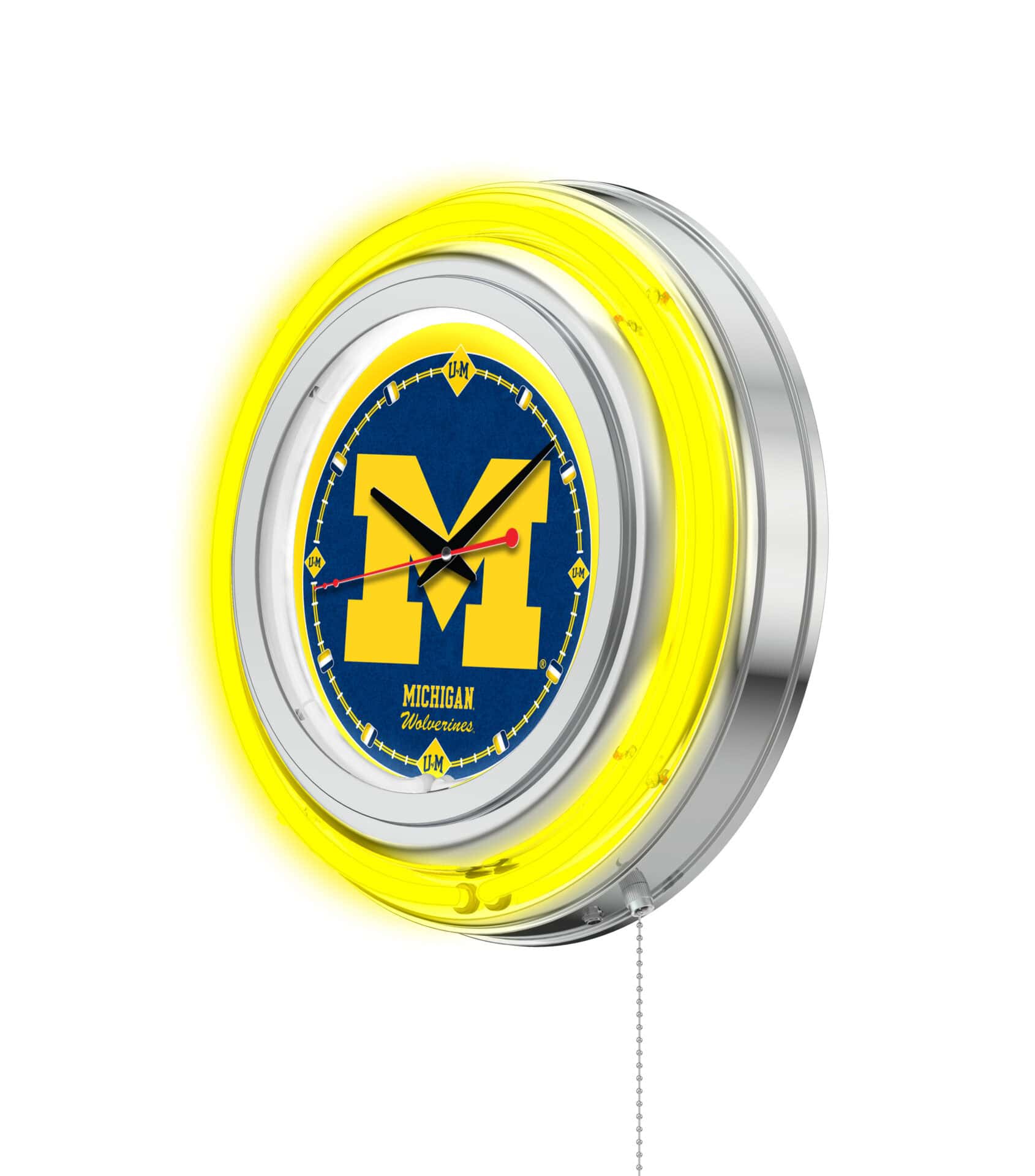 University of Michigan 15-Inch Neon Logo Clock in Chrome 2 University of Michigan 15-Inch Neon Logo Clock in Chrome - Image 2