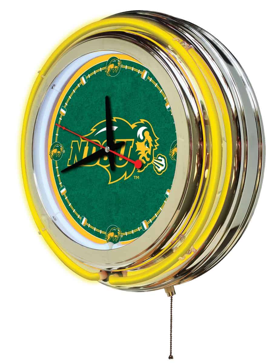 North Dakota State University 15-Inch Neon Logo Clock in Chrome 2 North Dakota State University 15-Inch Neon Logo Clock in Chrome - Image 2