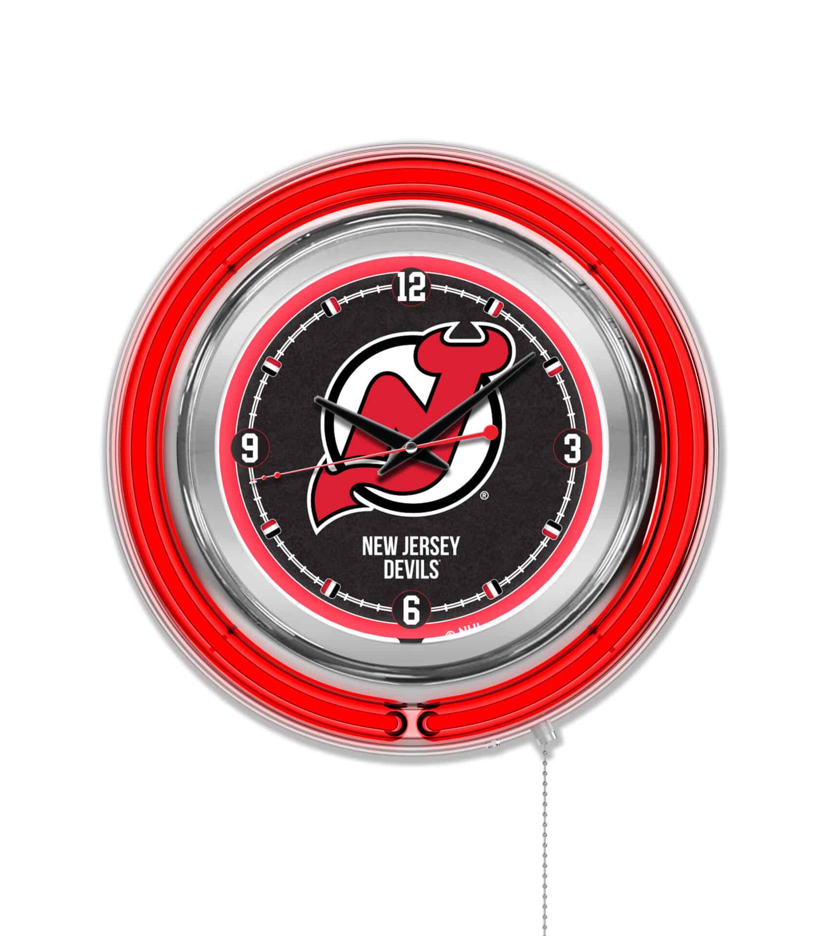 New Jersey Devils 15-Inch Neon Logo Clock in Chrome 1 New Jersey Devils 15-Inch Neon Logo Clock in Chrome