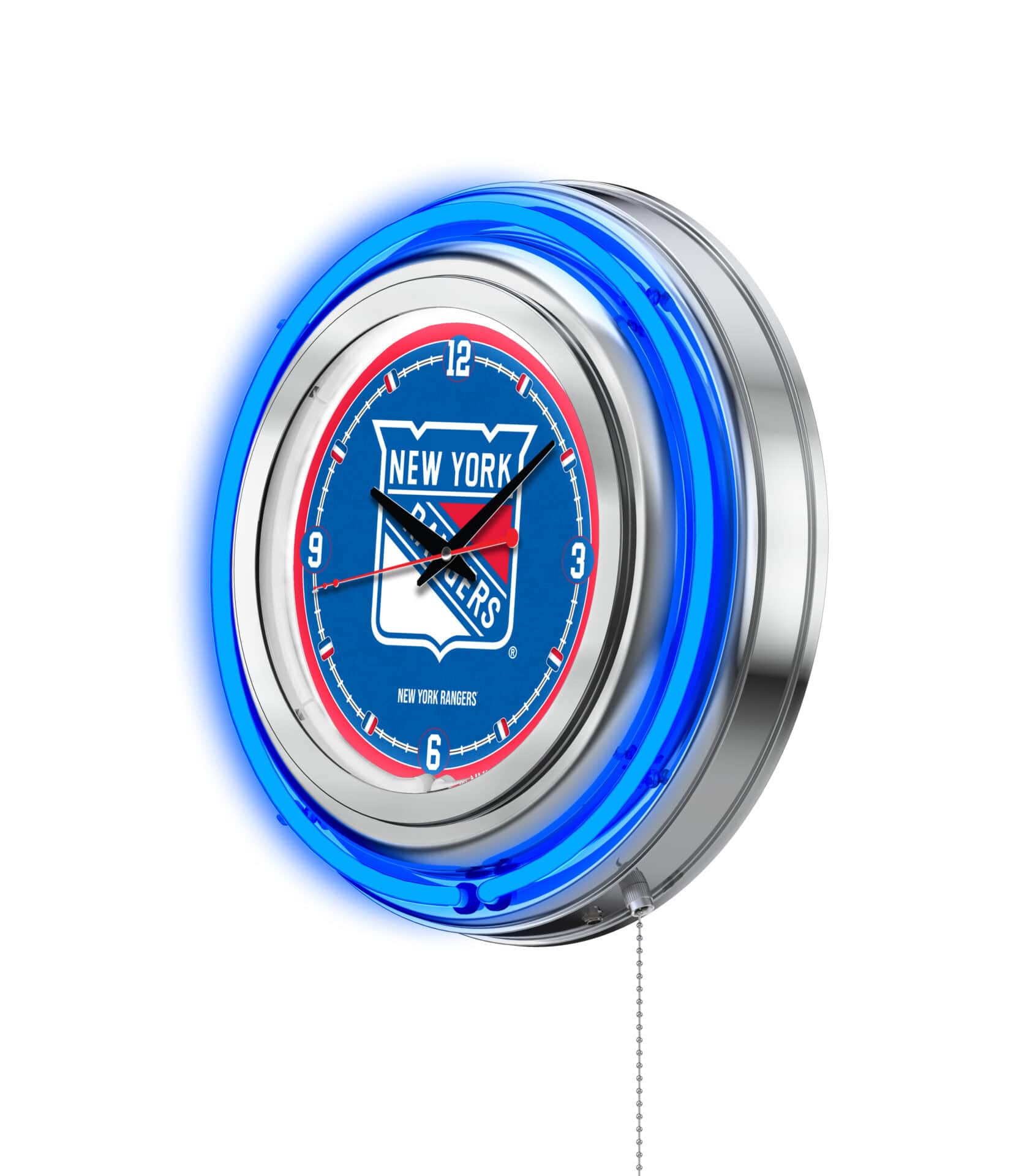 New York Rangers 15-Inch Neon Logo Clock in Chrome 2 New York Rangers 15-Inch Neon Logo Clock in Chrome - Image 2