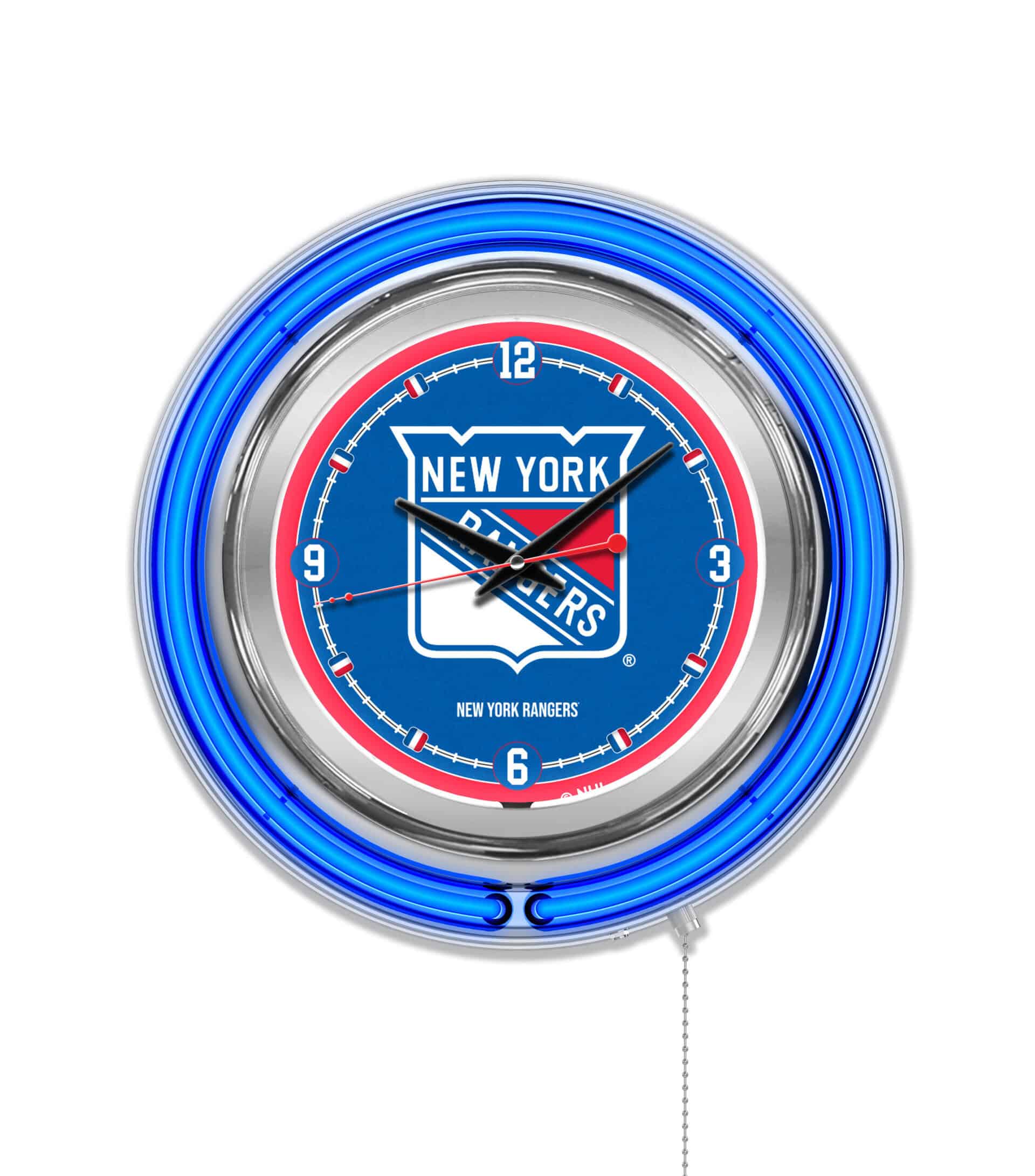 New York Rangers 15-Inch Neon Logo Clock in Chrome 6 New York Rangers 15-Inch Neon Logo Clock in Chrome