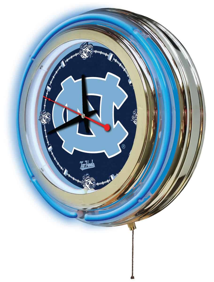 University of North Carolina 15-Inch Neon Logo Clock in Chrome 2 University of North Carolina 15-Inch Neon Logo Clock in Chrome - Image 2