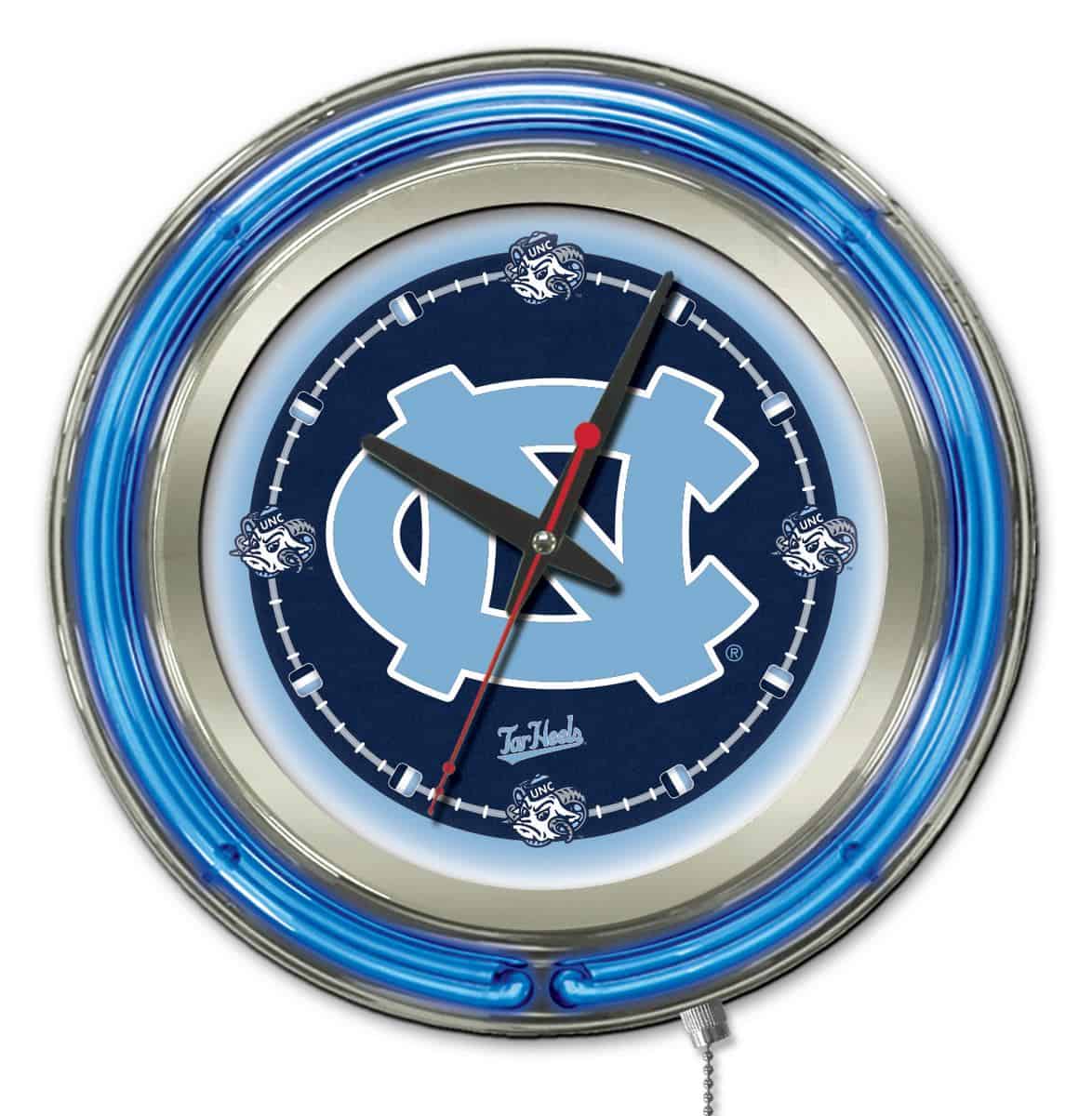 University of North Carolina 15-Inch Neon Logo Clock in Chrome 1 University of North Carolina 15-Inch Neon Logo Clock in Chrome