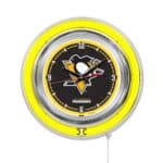 Pittsburgh Penguins 15-Inch Neon Logo Clock in Chrome