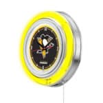 Pittsburgh Penguins 15-Inch Neon Logo Clock in Chrome