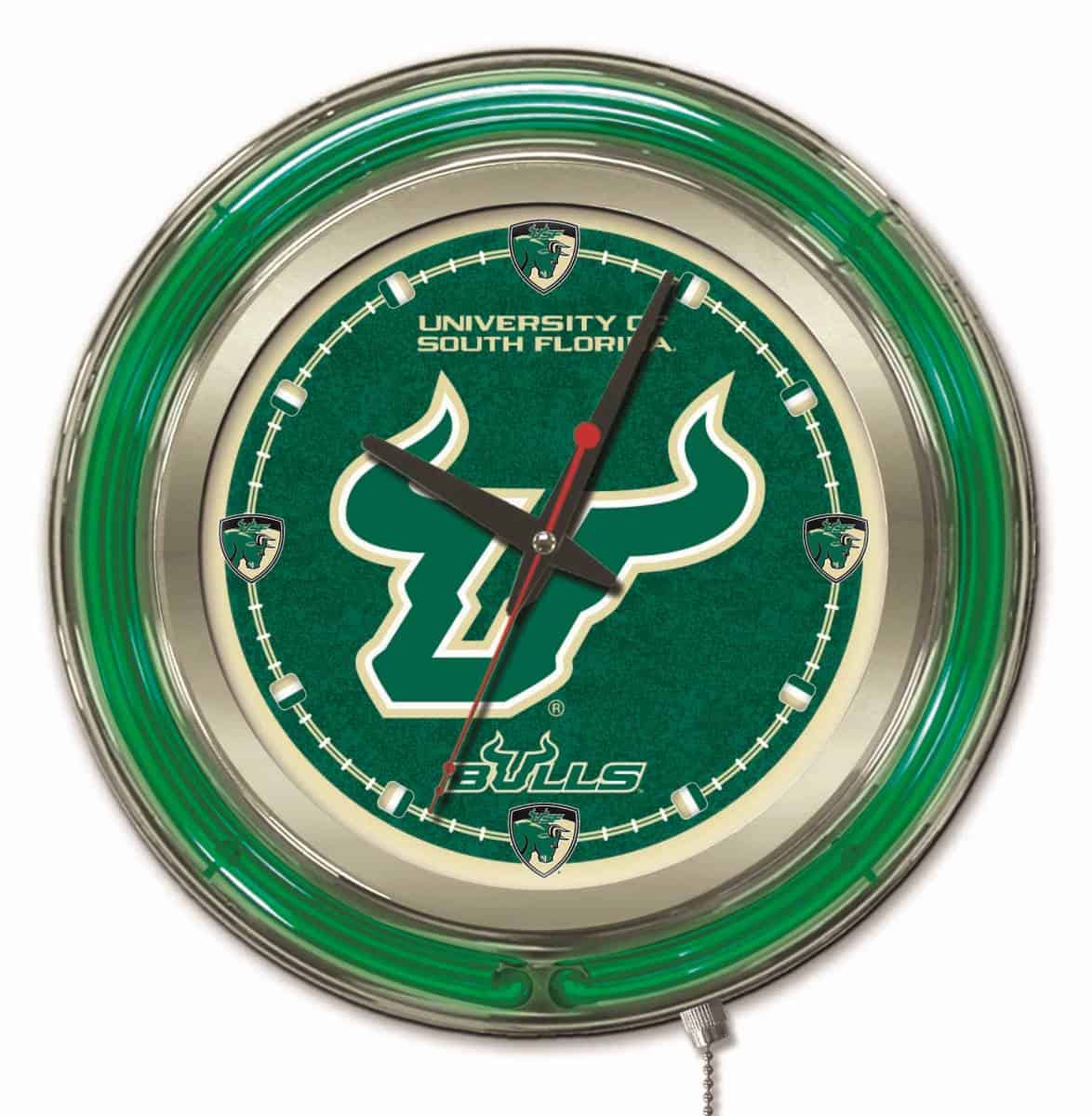 University of South Florida 15-Inch Neon Logo Clock in Chrome 1 University of South Florida 15-Inch Neon Logo Clock in Chrome