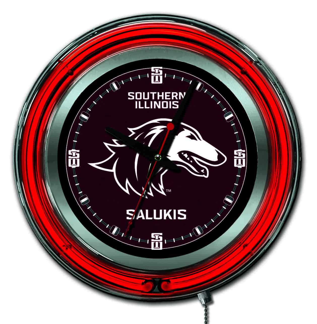Southern Illinois University 15-Inch Neon Logo Clock in Chrome 1 Southern Illinois University 15-Inch Neon Logo Clock in Chrome