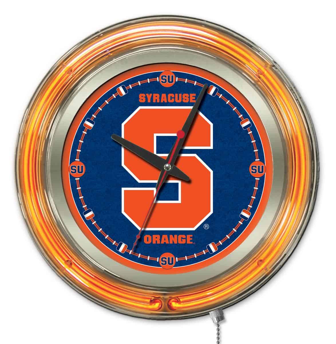 Syracuse University 15-Inch Neon Logo Clock in Chrome 1 Syracuse University 15-Inch Neon Logo Clock in Chrome
